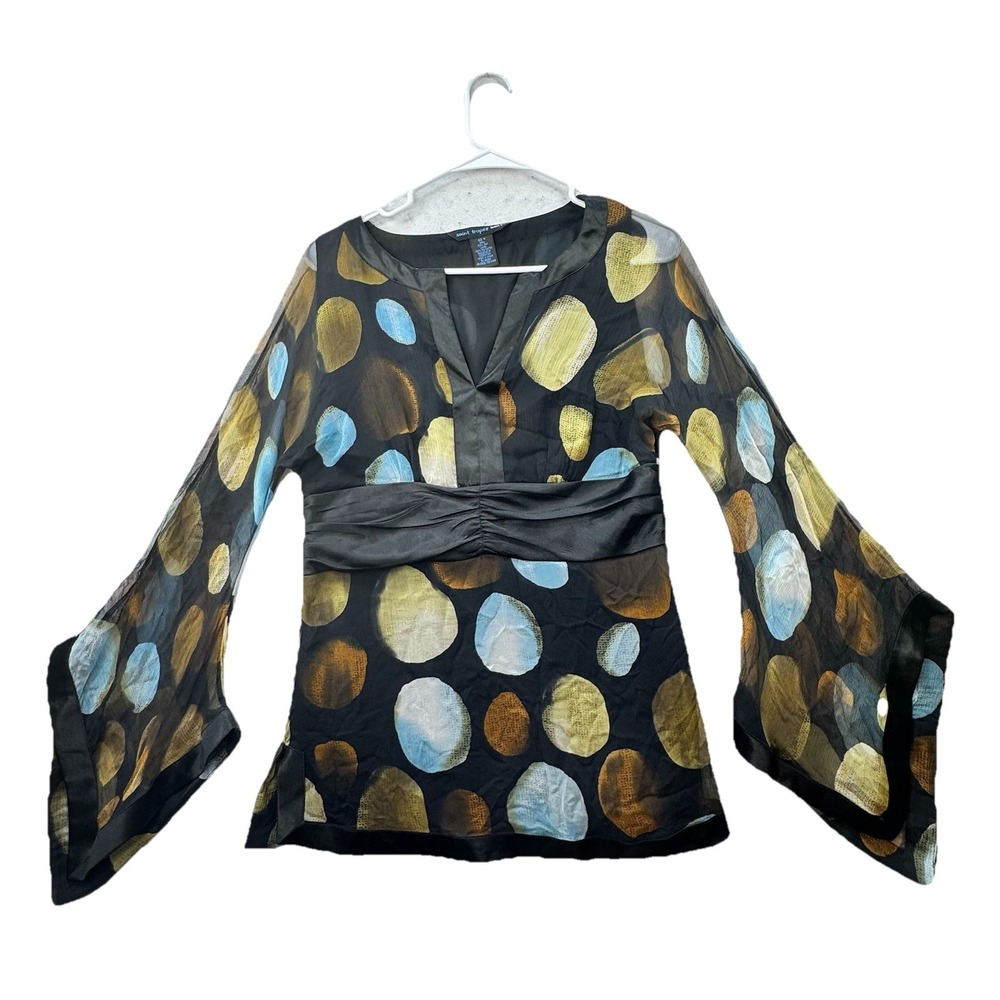 St. Tropez West 100% Silk Babydoll Top Sheer Sleeves Size M Fairy Goth Whimsy